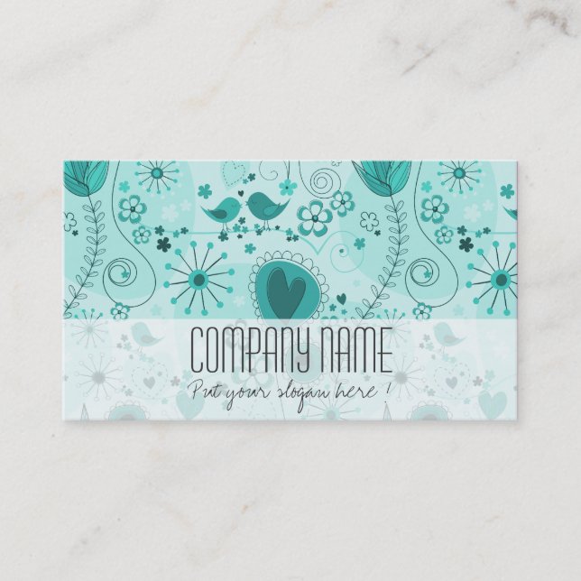 Whimsical Turquoise Floral Elegant Event Planner Business Card (Front)