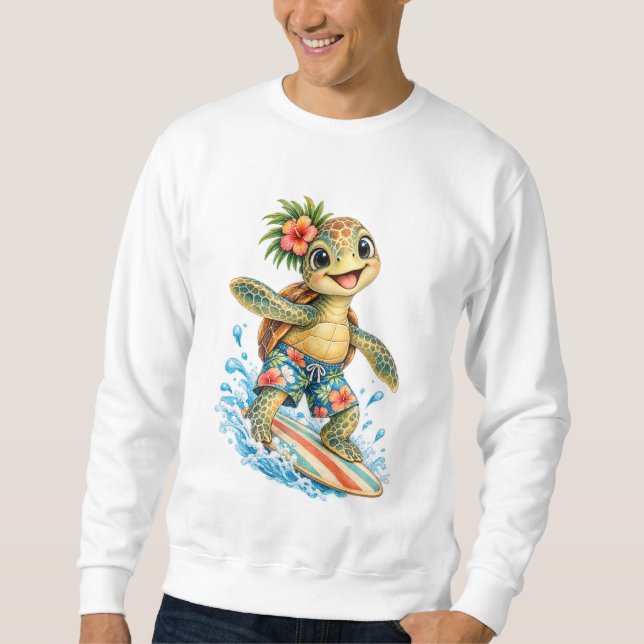 Whimsical turtle surfing sweatshirt (Front)