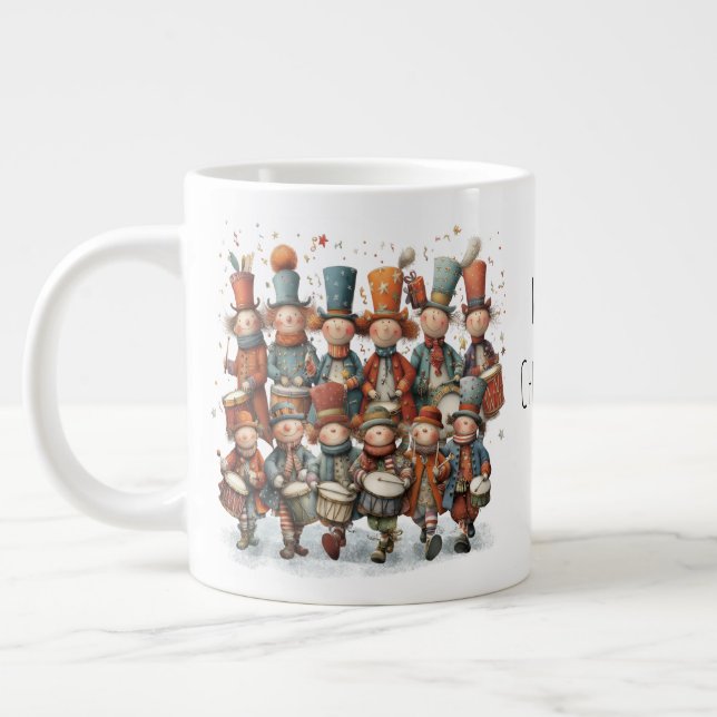 Whimsical Twelve Drummers 12 Days of Christmas Large Coffee Mug (Left)