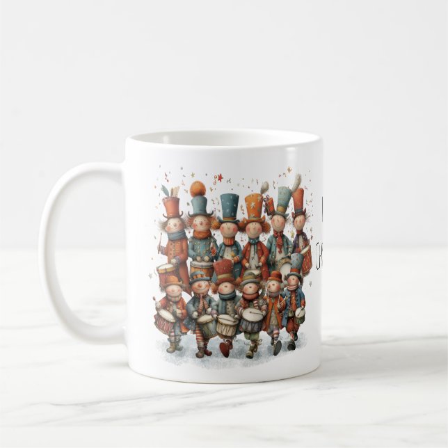 Whimsical Twelve Drummers Drumming Christmas 11oz Coffee Mug (Left)
