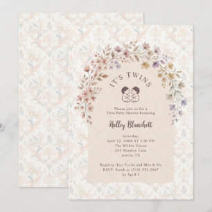 Whimsical Twin Boys Baby Shower Floral LPM26 Invitation