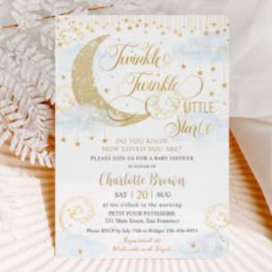 Whimsical Twinkle Little Star Blue Baby Shower  Invitation