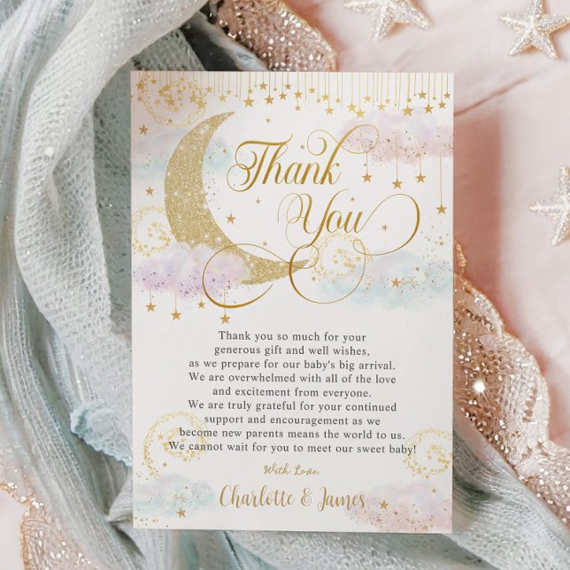 Whimsical Twinkle Little Star Gender Reveal Thank You Card (Creator Uploaded)