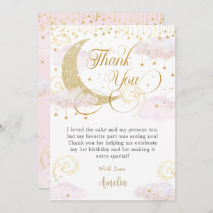 Whimsical Twinkle Little Star Pink Baby Shower Thank You Card