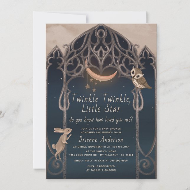 Whimsical Twinkle Little Star Rustic Baby Shower Invitation (Front)