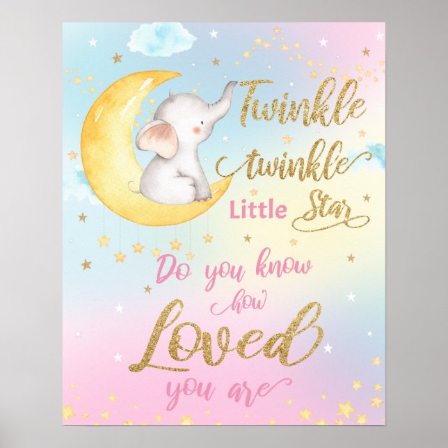 Whimsical Twinkle Twinkle Little Star Nursery Wall Poster (Front)