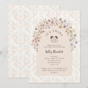 Whimsical Twins Baby Shower Pastel Floral LPM26 Invitation