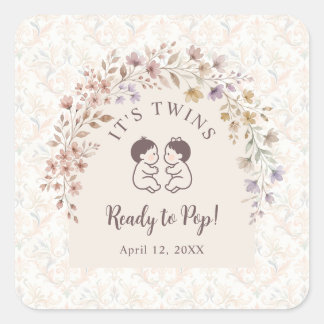 Whimsical Twins Baby Shower Pastel Floral LPM26 Square Sticker