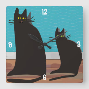 Whimsical Two Black Cats Art Clock