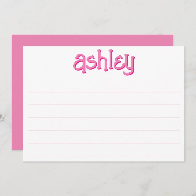 Whimsical Two Colour Bold Name Editable Pink Lined Card (Front/Back)