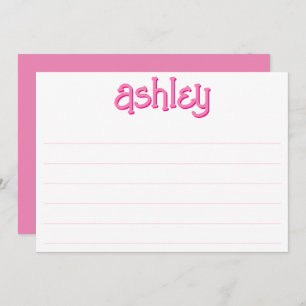 Whimsical Two Colour Bold Name Editable Pink Lined Card