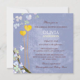 Whimsical Two Hearts Blue Bridal Shower Invitation