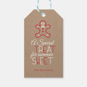 Whimsical Typography Red and White Gingerbread man Gift Tags