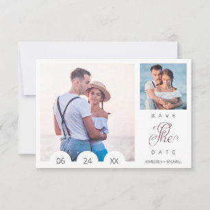 Whimsical Typography Script 2 Photo Engaged Couple Save The Date
