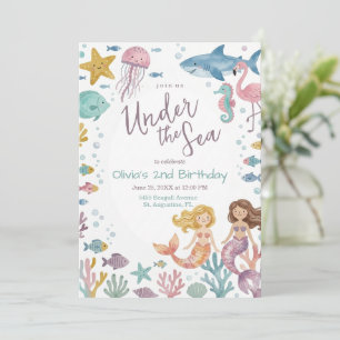 Whimsical Under the Sea Mermaids and Ocean Animals Invitation
