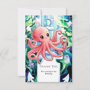 Whimsical Under the Sea Octopus Birthday Thank You Card