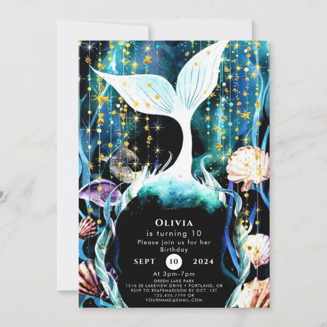 Whimsical Underwater Mermaid Birthday Invitation (Front)