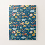 Whimsical Underwater Ocean Fish Blue Sea Pattern Jigsaw Puzzle<br><div class="desc">Dive into fun with this whimsical underwater-themed puzzle! Featuring a colorful pattern of cheerful fish, starfish, and other sea creatures on a deep blue background, this puzzle is perfect for kids and ocean lovers of all ages. With its vibrant design and engaging imagery, it’s a great way to spend quality...</div>