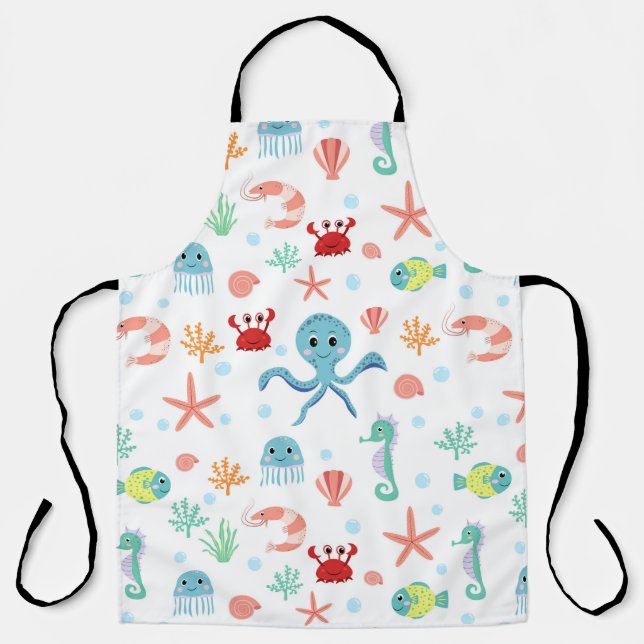 Whimsical Underwater Sea Creatures Apron (Front)