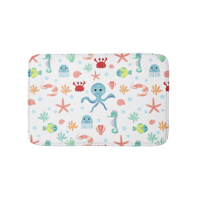 Whimsical Underwater Sea Creatures Bath Mat (Front)