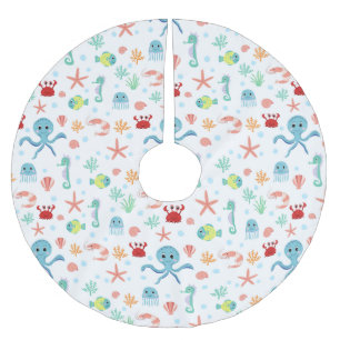 Whimsical Underwater Sea Creatures Brushed Polyester Tree Skirt