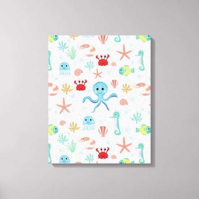 Whimsical Underwater Sea Creatures Canvas Print (Front)