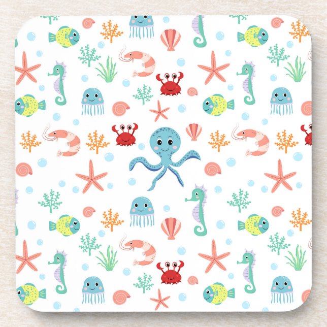 Whimsical Underwater Sea Creatures Coaster (Front)