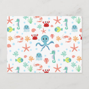 Whimsical Underwater Sea Creatures Holiday Postcard