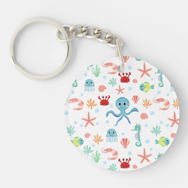 Whimsical Underwater Sea Creatures Key Ring (Front)