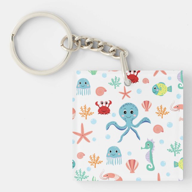 Whimsical Underwater Sea Creatures Key Ring (Front)