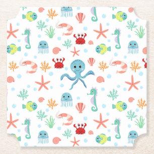Whimsical Underwater Sea Creatures Paper Coaster