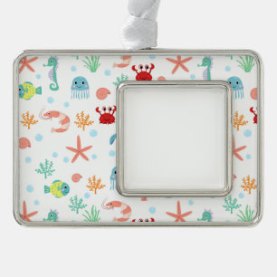 Whimsical Underwater Sea Creatures Silver Plated Framed Ornament