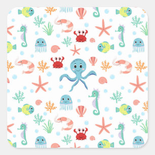 Whimsical Underwater Sea Creatures Square Sticker