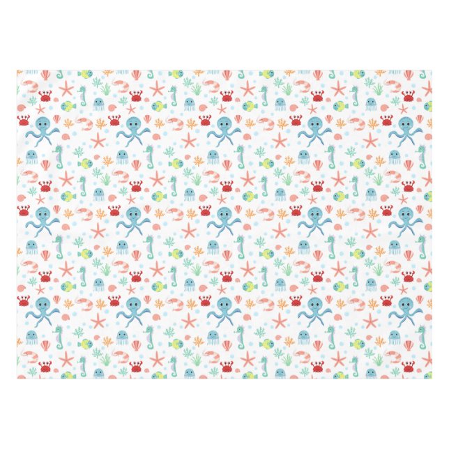 Whimsical Underwater Sea Creatures Tablecloth (Front (Horizontal))