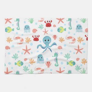 Whimsical Underwater Sea Creatures Tea Towel