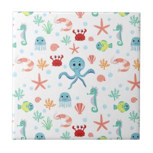 Whimsical Underwater Sea Creatures Tile