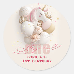 Whimsical Unicorn 1st Birthday Classic Round Sticker