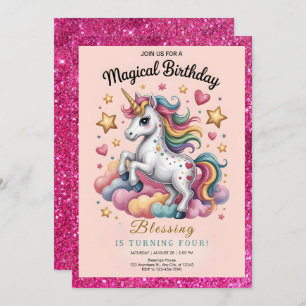 Whimsical Unicorn 4th Birthday Invitation