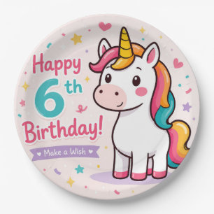 Whimsical Unicorn 6th Birthday Magic Paper Plate