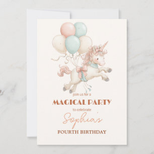 Whimsical Unicorn & Balloons Party Invitation