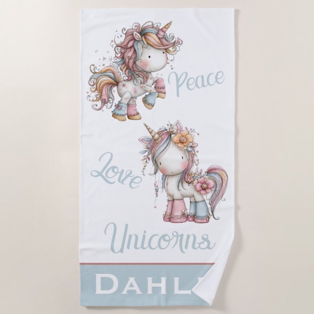 Whimsical Unicorn Beach Towel for Kids (Front)