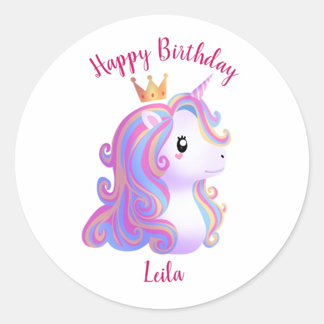 Whimsical Unicorn Birthday Classic Round Sticker (Front)