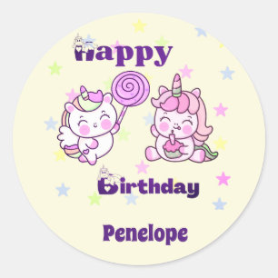 Whimsical Unicorn Birthday Delight Classic Round Sticker