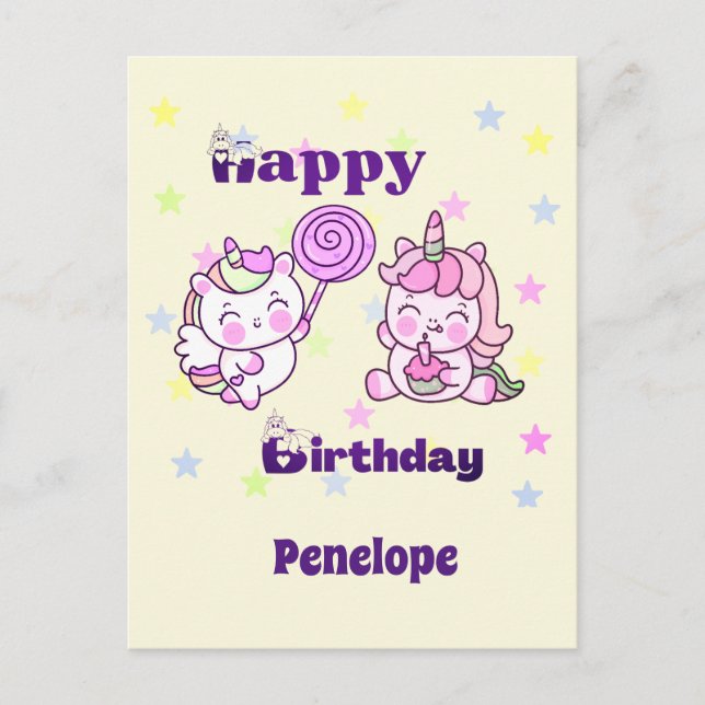 Whimsical Unicorn Birthday Delight Postcard (Front)