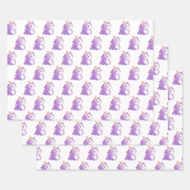 Whimsical Unicorn Birthday Wrapping Paper Sheet (Set)