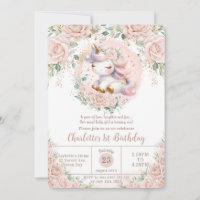 Whimsical Unicorn Blush Pink Floral Birthday Party