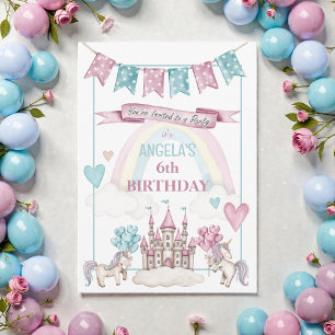 Whimsical Unicorn Castle Birthday  Invitation