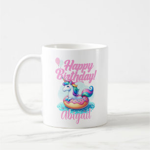 Whimsical Unicorn Doughnut Cute Rainbow Pool Party Coffee Mug