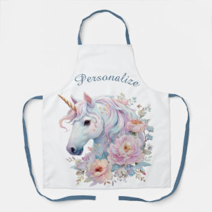 Whimsical Unicorn Floral Personalised Name Apron