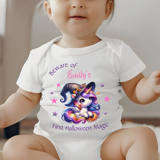 Whimsical Unicorn Girls first Halloween with Name Baby Bodysuit (Creator Uploaded)